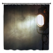 Theater Spot Light With Smoke Against Grunge Wall Bath Decor 92589310