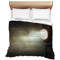 Theater Spot Light With Smoke Against Grunge Wall Bedding 92589310