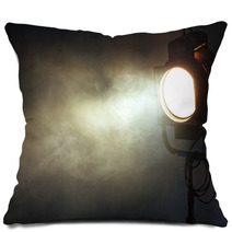 Theater Spot Light With Smoke Against Grunge Wall Pillows 92589310