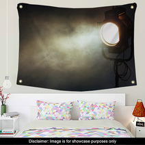 Theater Spot Light With Smoke Against Grunge Wall Wall Art 92589310