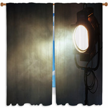 Theater Spot Light With Smoke Against Grunge Wall Window Curtains 92589310