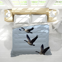 Three Canada Geese Flying In A Blue Sky Bedding 73438412