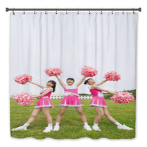 Three Cheerleaders Cheering With Pom Pom Bath Decor 171422673