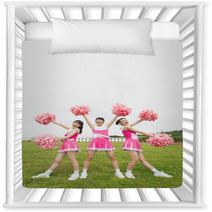 Three Cheerleaders Cheering With Pom Pom Nursery Decor 171422673