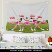 Three Cheerleaders Cheering With Pom Pom Wall Art 171422673