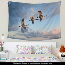 Three Geese Flying At A Clear Sky Wall Art 84465604