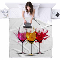 Three Wine Glasses With Splashes Blankets 59351643