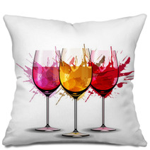 Three Wine Glasses With Splashes Pillows 59351643