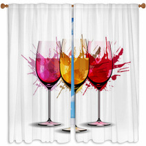 Three Wine Glasses With Splashes Window Curtains 59351643
