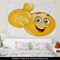 Thumb Up Yellow Cartoon Emoji Wall Art 47002791
