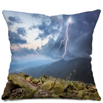 Thunderstorm With Lightening And Dramatic Clouds In Mountains Pillows 67188972
