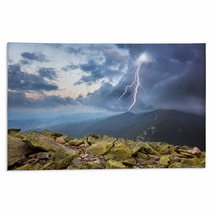 Thunderstorm With Lightening And Dramatic Clouds In Mountains Rugs 67188972