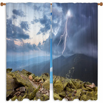 Thunderstorm With Lightening And Dramatic Clouds In Mountains Window Curtains 67188972