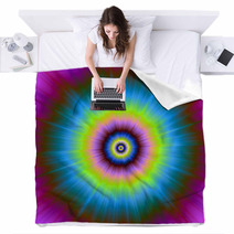Tie-Dye In Blue Pink Yellow And Green Blankets 62398513