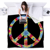 Tie Dyed Peace Symbol Blankets 10067928
