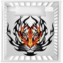 Tiger Face on Black Fire Tattoo Print Nursery Decor 38913031