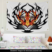 Tiger Face on Black Fire Tattoo Print Wall Art 38913031