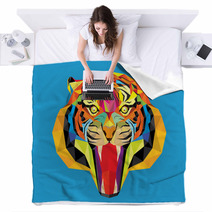Tiger Head With Geometric Style Blankets 61606593