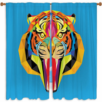 Tiger Head With Geometric Style Window Curtains 61606593