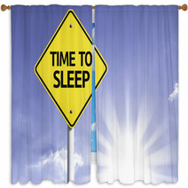 Time To Sleep Road Sign With Sun Background Window Curtains 67627147