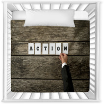 Top View Of Male Hand Assembling The Word Action Nursery Decor 94991747