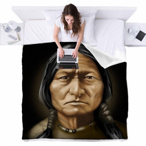 Toro Seduto Historical Tribe Leader Digital Art Blankets 28522719