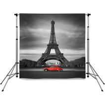 Tour Eiffel Et Voiture Rouge- Paris Backdrops 28112133