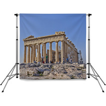 Tourists In Front Of Parthenon, Acropolis Athens, Greece Backdrops 63086172