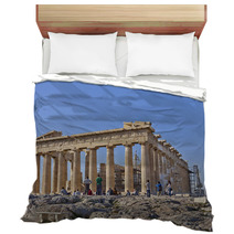 Tourists In Front Of Parthenon, Acropolis Athens, Greece Bedding 63086172