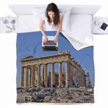 Tourists In Front Of Parthenon, Acropolis Athens, Greece Blankets 63086172