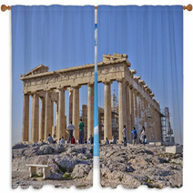 Tourists In Front Of Parthenon, Acropolis Athens, Greece Window Curtains 63086172
