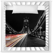 Tower Bridge In London In Black And White Uk At Night With Blur Colored Car Lights Nursery Decor 145932051