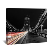 Tower Bridge In London In Black And White Uk At Night With Blur Colored Car Lights Wall Art 145932051