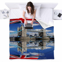Tower Bridge With Flag Of England In London Blankets 41642137