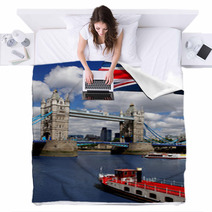 Tower Bridge With Flag Of England In London Blankets 41642570