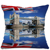 Tower Bridge With Flag Of England In London Pillows 41642137