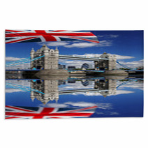 Tower Bridge With Flag Of England In London Rugs 41642137