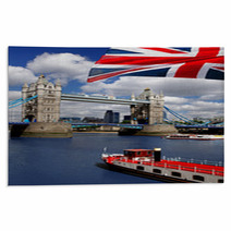 Tower Bridge With Flag Of England In London Rugs 41642570