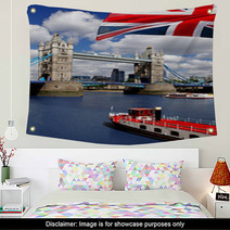 Tower Bridge With Flag Of England In London Wall Art 41642570