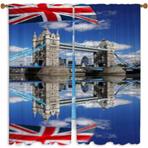 Tower Bridge With Flag Of England In London Window Curtains 41642137