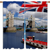 Tower Bridge With Flag Of England In London Window Curtains 41642570