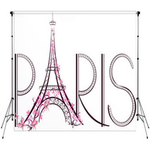 Tower Eiffel With Paris Lettering. Vector Illustration Backdrops 61013432