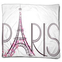 Tower Eiffel With Paris Lettering. Vector Illustration Blankets 61013432