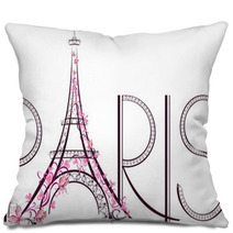 Tower Eiffel With Paris Lettering. Vector Illustration Pillows 61013432