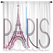 Tower Eiffel With Paris Lettering. Vector Illustration Window Curtains 61013432
