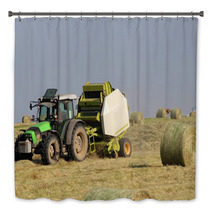 Tractor Collecting Haystack In The Field Bath Decor 54481931