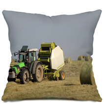 Tractor Collecting Haystack In The Field Pillows 54481931