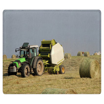 Tractor Collecting Haystack In The Field Rugs 54481931