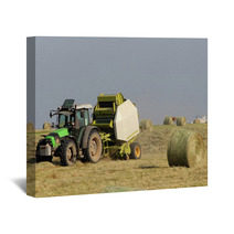 Tractor Collecting Haystack In The Field Wall Art 54481931