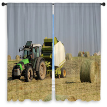 Tractor Collecting Haystack In The Field Window Curtains 54481931